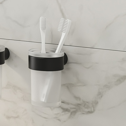 product lifestyle image of origins living pirenei black tumbler holder close up